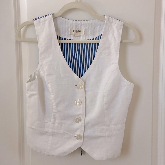 Anthropologie Porridge Vest white linen & stripes Small - Picture 1 of 7